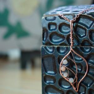 Bodhi Leaf - Peach Moonstone - Copper Necklace