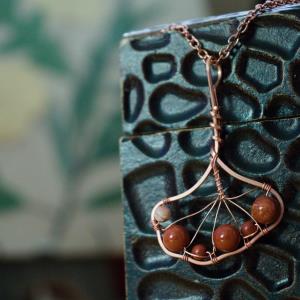 Ginkgo Leaf - White Laced Red Jasper - Copper Necklace