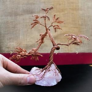Leaning Copper Bonsai on Rose Quartz